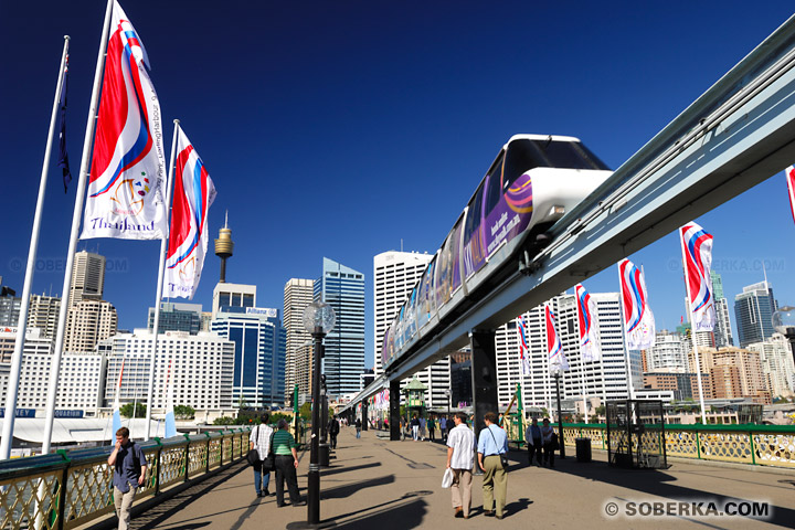 Monorail de Sydney dans le Quartier de Darling Harbour à Sydney